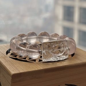 Transparent Rose Quartz and Rock Crystal Carved Bracelet