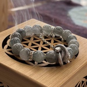 Natural Gray Crystal Bracelet Silver Snake Inlaid