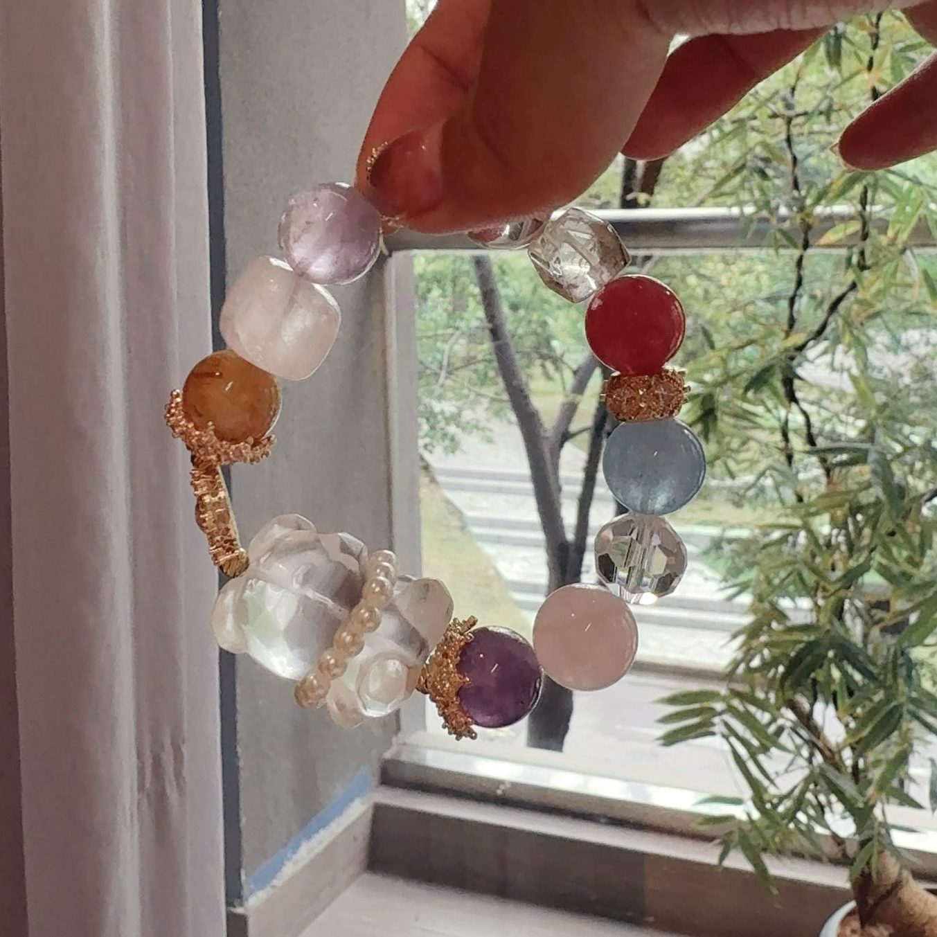 Multi-Crystal Bracelet - Clear Quartz, Amethyst, Citrine, Aquamarine, Rose Quartz Jewelry for Energy Purification, Chakra Balancing, Abundance Attraction, Elegant Accessory